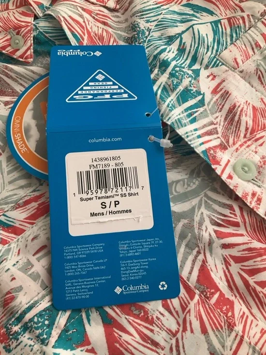 Columbia Super Tamiami PFG Coral & Teal Tropical Short-Sleeve Button-Down Shirt - Picture 11 of 12